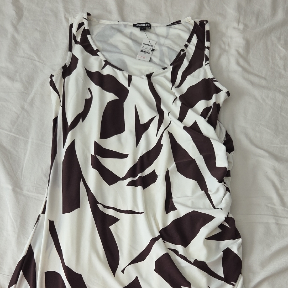 Express White and Brown Abstract Dress